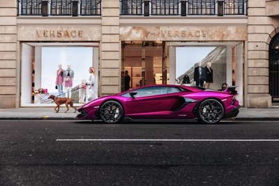 Purple Lamborghini Aventador Coupe SVJ, Platinum Executive Travel, Available for Hire UK, Hire Car