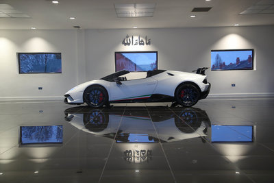 Lamborghini Huracan Spyder Performante White, Platinum Executive Travel, Available for Hire UK, Hire Car