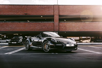 Porsche 911 Turbo S Cabriolet Black Facelift, Platinum Executive Travel, Available for Hire UK, Hire Car
